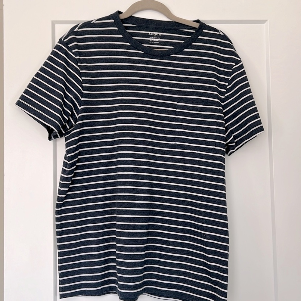 J Crew Blue and White Stripped T Shirt - Large